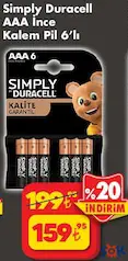 DURACELL SİMPLY AAA İNCE KALEM PİL 6'LI DURACELL SİMPLY AAA İNCE KALEM PİL 6'LI